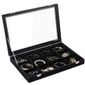 Frebeauty 12 Grid Bracelet Holder Box,Velvet Jewelry Tray with Clear Lid - color: Black, size: 12 Grid