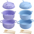 2 Sets 45oz Cute Pig Ramen Bowl Set Microwavable Purple, Nordic Blue - color: Purple,Nordic Blue