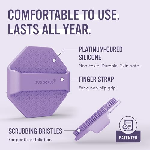 Sud Scrub® Antimicrobial Silicone Face Scrubber, 1 Pack, Gentle Face Exfoliator for Sensitive Skin, Eco Friendly Facial Cleansing Brush, Exfoliating Face Brush for Men and Women (Purple) - color: Purple