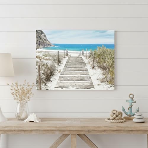 Beach Wall Art Canvas Artwork: Coastal Ocean Scene Picture Decor Modern Panoramic Seascape Wave Seaside Prints Contemporary Nature Landscape Boardwalk Scenic Painting for Living Room Bedroom Office - color: Boardwalk, size: 24"L x 18"W