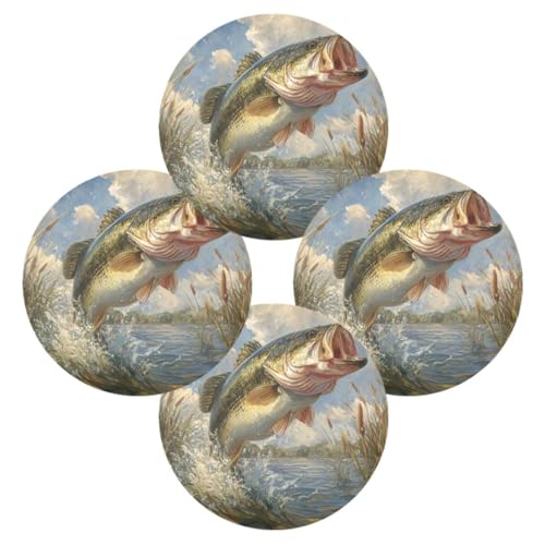 Big Bass Fish Round Placemats Washable ‌Heat Resistant‌ ‌Non-Slip Place Mats Table Place Mat for Kitchen Dining - color: Big Bass Fish, size: 15.4x15.4inx1