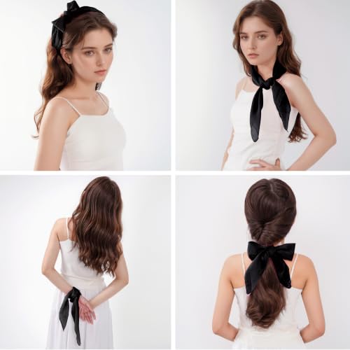 Pistha Chiffon Scarf Ribbon Neck Scarf Square Handkerchief 25.5 inch - color: Black