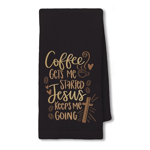 Christian Coffee and Jesus Kitchen Towels 16x24 Inch, Faith Based Gifts, Coffee Lover Gifts Hand Tea Towels for Kitchen Cafe Bar Station Decor -Black - color: Coffee Black