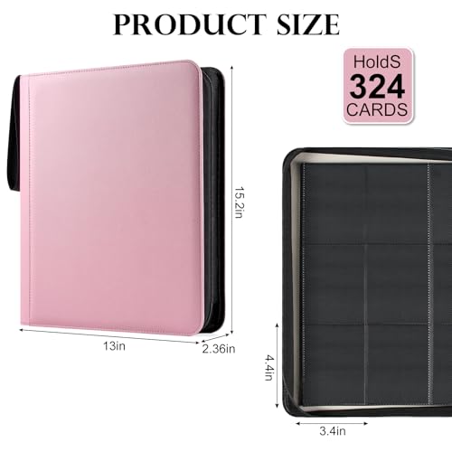 GEAoffice 9 Pockets Top Loader Binder Holds 324 Cards, PU Leather, Pink - color: Pink