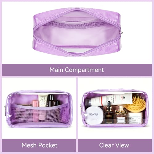 WLLWOO 2pcs Clear Makeup Bag Mini Cosmetic Pouch Travel Toiletry Organizer - color: 2pcs-Purple