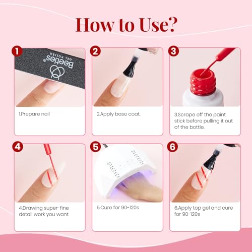 beetles Gel Polish Nail Art Gel Liner Set-6 Popular Black White Red Colors - color: B - Multicolor-6