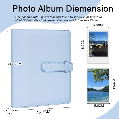 256 Pockets Photo Album for 2x3 Inch Picture, Kpop Photocard, Leather Cover, Photo Album Book Fit for Fujifilm Mini 12/11/9/8/EVO/Link/Liplay Instant Flims (Pastel Blue) - color: Pastel Blue, size: 256 Pockets