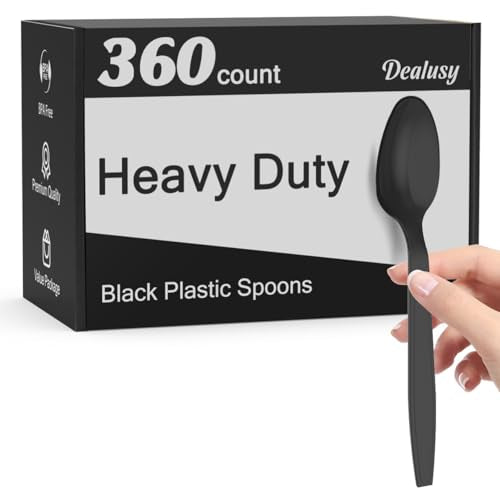 Dealusy 360 Count Black Plastic Spoons Disposable - color: Black