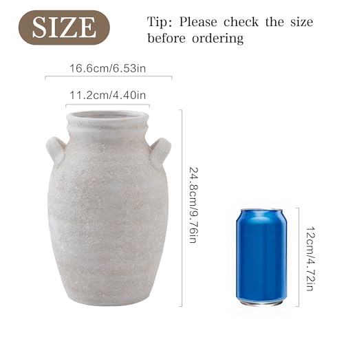 Enra Ivory Textured Ceramic Vase, 9.76" Rustic Farmhouse Decor - color: Farmhouse White- 9.76 in