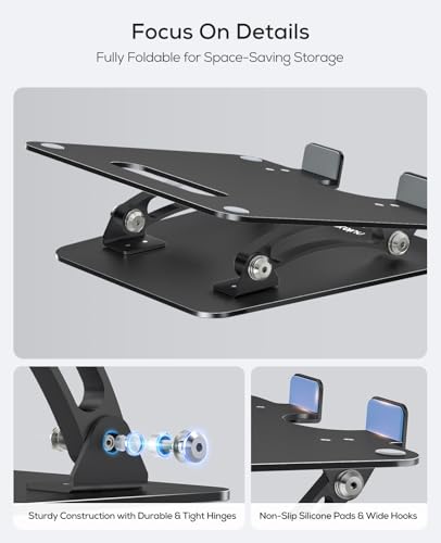 Nulaxy Fully Adjustable Laptop Stand for Desk, Dual Foldable Computer Riser - color: Black