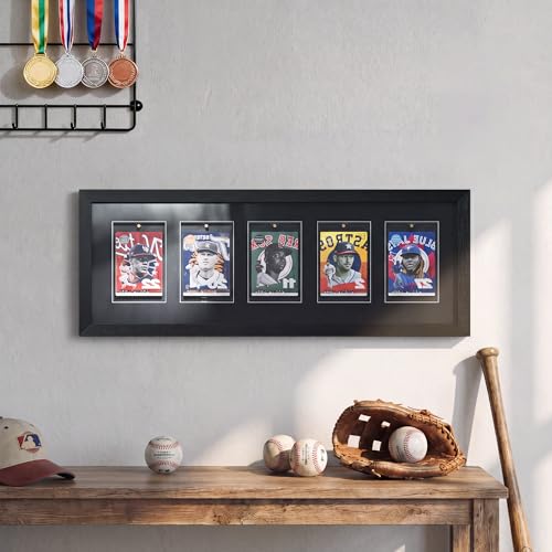 Sports Card Display Frame with Magnetic Card Holder & Tempered Glass - size: 5 Cards