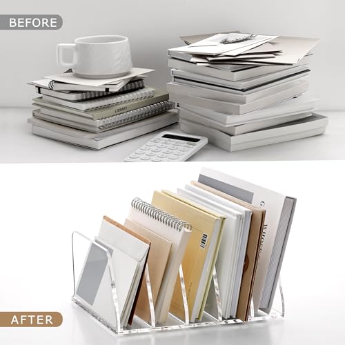 SANRUI Clear Acrylic Mail Sorter Desk Bill Organizer Holder, 5 Compartments - size: 5 Compartments Tilted Enlarge