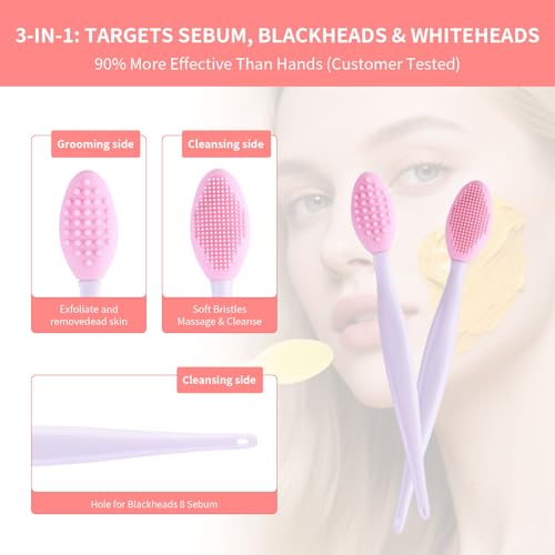5 Pcs Mini Exfoliating Brush Set - 2 Pcs Silicone Facial Cleansing Brush and 3 Pcs Lip Scrub Brush
