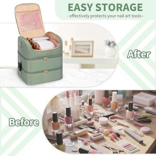 Extra Large Nail Polish Organizer - Three Layer Nail Organizers And Storage Bag, Portable Nail Supplies Organizer Case, Nail Tech Kit Travel Carrying Box with Shoulder Strap (Green, 86 Slots) - color: Green, size: 86 Slots