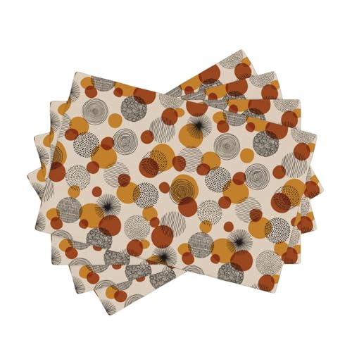 Abstract Geometric Place Mats, Modern Hand-Drawn Doodle Circles Seamless Pattern, Polyester Linen Placemats Set of 4, Durable Water-Resistant Table Mats for Kitchen Dining Room Party 12"x18" - color: Brown Geometric, size: 12x18"Placemats x4
