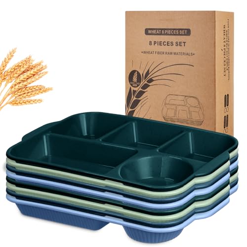 Pinkunn 8 Pcs 13'' Divided Plates for Adults Wheat Straw, Retro - color: Retro