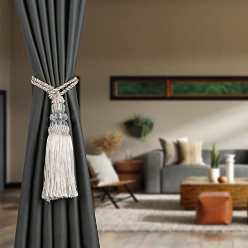 4 Pack Curtain Tiebacks with Tassel, Beige - color: Beige, size: 4
