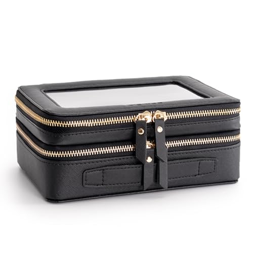 Aveniee XL Clear Makeup Organizer,Double Layer Travel Cosmetic Case with Brush Holder & Zippered Compartments,Big Toiletry Bag for Travel Accessories,2 Layers Large,Black - color: Black, style: Dual Layer Large
