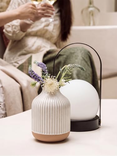 Boho Farmhouse Small Ceramic Vase for Pampas Grass & Flowers - 5.3 Inch Rustic White Vase, Centerpiece for Eucalyptus, Tiny Stems & Bouquets with Embossed Lines - color: Line