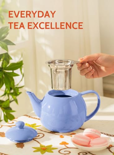 Sweese Porcelain Teapot 27 oz with Infuser for Loose Leaf Tea, Dusty Blue - color: Dusty Blue, size: 27oz (with infuser)