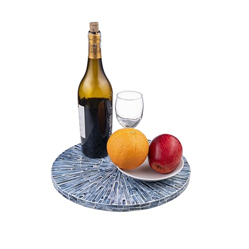 PEMAR 12.6” Handcrafted Mother of Pearl Blue Starburst Lazy Susan – Rotating Centerpiece for Dining Table, Elegant Beach House & Farmhouse Home Décor, Luxury Hostess & Housewarming Gift - color: Blue Starburst