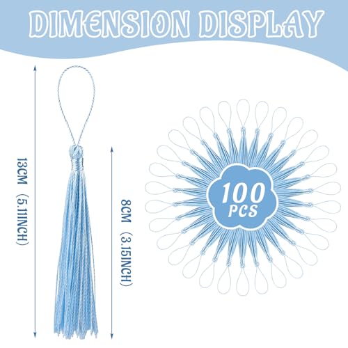 100 Pcs Bookmark Tassels Bulk Light Blue Soft Craft Silky Handmade Mini Tassels for Jewelry Making with Loops for DIY Craft Accessory Dress Decoration - color: Light Blue