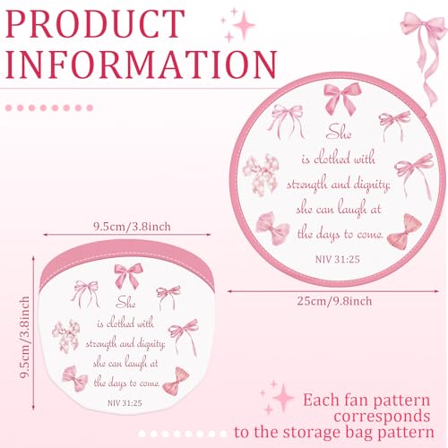 Gejoy 24 Pcs Pink Bow Foldable Disc Fan, Flying Disc Folding Fan 8 Styles - color: Pink Bow