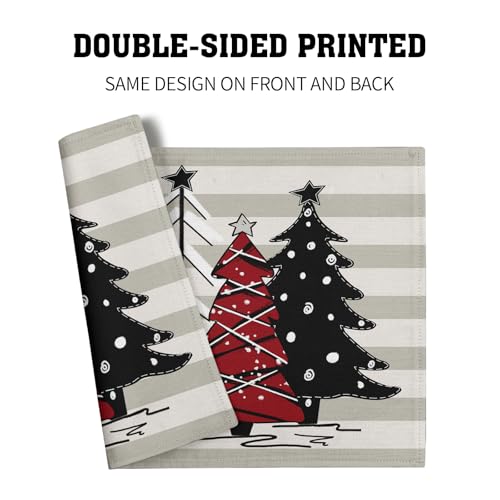 Xmas Tree Placemats Set of 4 Red Black Buffalo Plaid Pine Tree Non-Slip Washable Place Mats Stripe Decoration Table Mats 12 x 18 Inch for Winter Tabletop Holiday Party - color: Red Black Plaid Tree