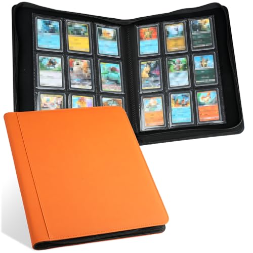 Toploader Binder, Holds 324 Toploaders, 9 Pocket Top Loader Binders with Sleeves for 3 x 4'' Toploaders, Double-Sided Pocket Top Loader Storage Binder, Trading Card Binder - Diamond Orange - color: Diamond Orange
