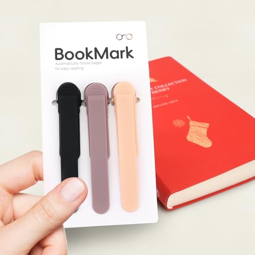 SMUK 3pcs Automatic Bookmarks for Women, Cute Silicone Bookmarks for Book Lovers Reading Women Men Teens Teachers, Book Mark Book Page Keeper Reading Gifts for Reading Lovers - color: 1 Black+ 1 Light Coffee+ 1 Beige