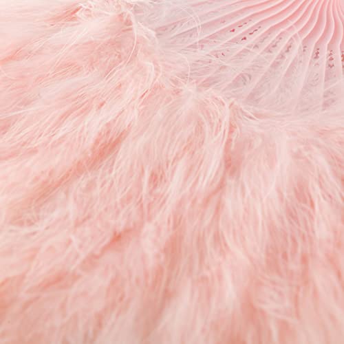BABEYOND Marabou Feather Fan 20s Vintage Folding Fan Flapper Hand Fan for Costume Dancing Show Tea Party Wedding Decoration (Pink-Pink Rib) - color: Pink-pink Rib
