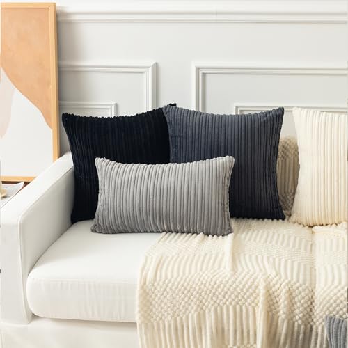 Kevin Textile Striped Corduroy 16”x16” Pillow Covers 2 Pack, Black - color: Black, size: 16" x 16" (Pack of 2)