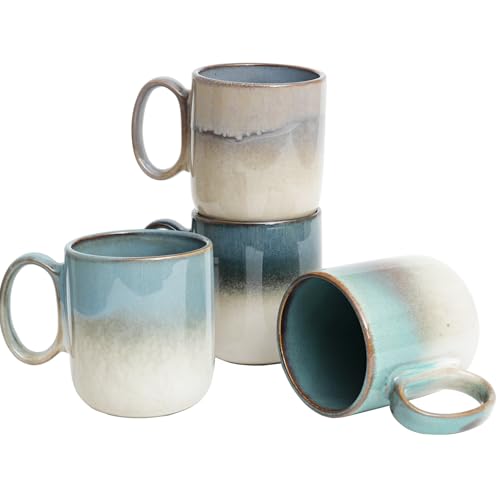 Bosmarlin Ceramic Coffee Mug Set of 4, 14 Oz, Coffee Cups with Big Handle, Microwave Safe, Unique Reactive Glaze (Multicolor) - color: Multicolor