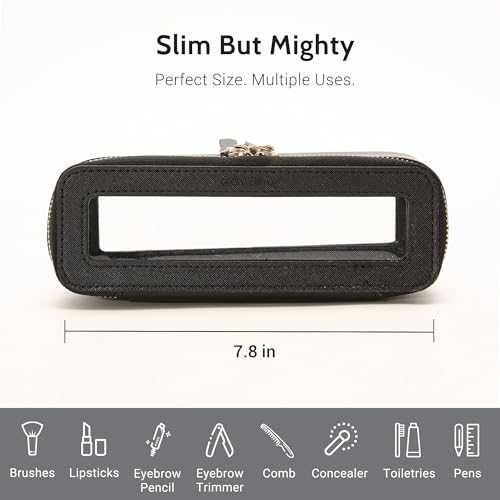 Aveniee Clear Makeup Brush Bag,Slim Cosmetic Brush Holder,Small Toiletry Bag Mini Travel Case for Women,Thin Make up Bags with Dual Zipper,Cute Travel Essentials Organizer,Black - color: Black, style: Slim Elegance
