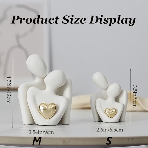 Hugging Couple Statue Ceramic Lover Figurine Home Decor is a Romantic Gift for Her on Wedding Anniversary and Valentines, TV Stand Decoration Knick Knacks for Shelves (M) - size: M-4.7in