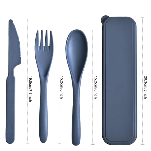 Travel Utensils with Case, Camping Utensils Wheat Straw Reusable Utensils Set With Case, Knife Fork and Spoon Utensil for Lunch Box (2 Pack) - color: Blue, Light Blue
