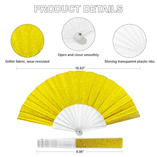 EOSAU 9" Glitter Folding Hand Fans Foldable, Clacking Fans for Women, Gold - color: 9" Gold 02