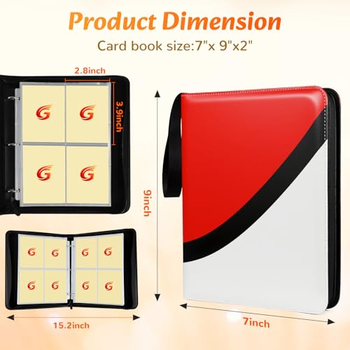 Premium Trading Card Binder, 4 Pocket Trading Card Binder for Pokemon TCG - color: Red, size: Large