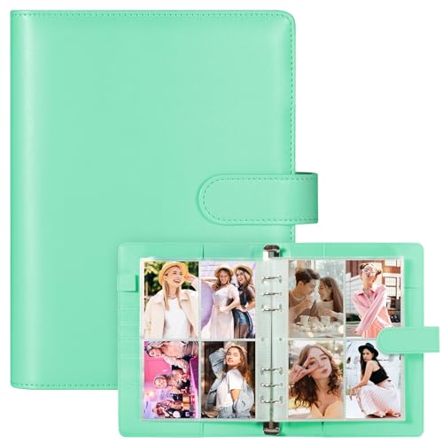 WITHYU A5 Card Collector with 30 Pack 4-Pocket Pages, 6 Ring Binder Album with 240 Card Slots, PU Leather Binder Cover with Magnetic Buckle Closure (Green) - color: Green