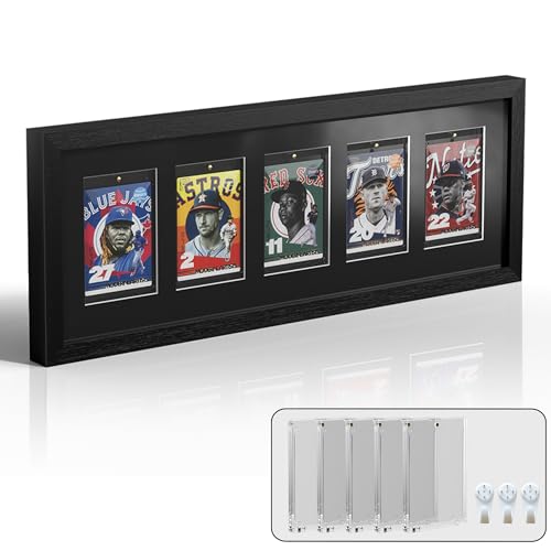 Sports Card Display Frame with Magnetic Card Holder & Tempered Glass - size: 5 Cards