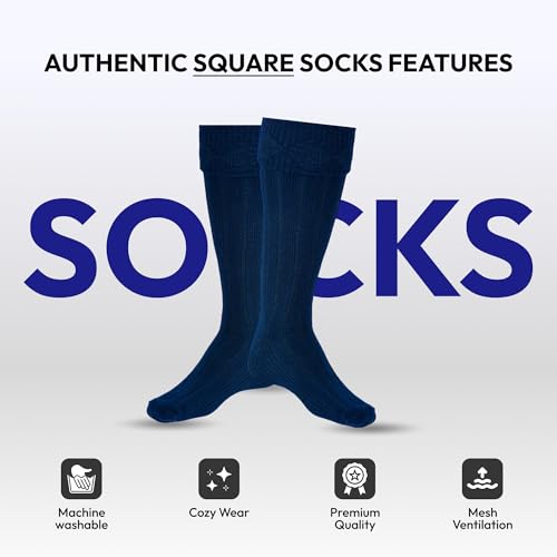 Scottish Bubbles And Square Kilt Hose for Men, Ribbed Socks for USA Shoe Sizes - color: Navy Blue, size: Medium