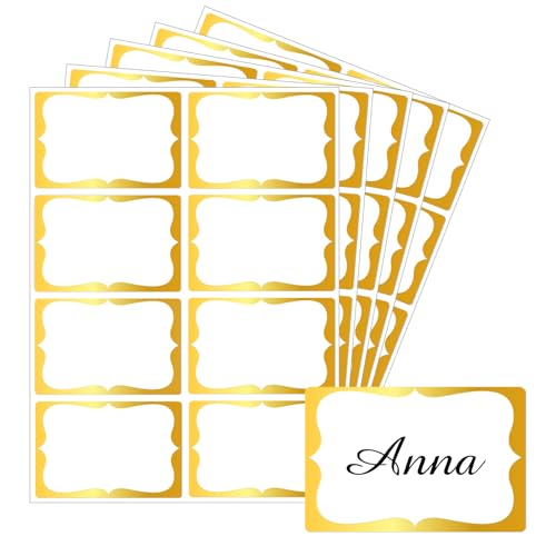 Starboling Name Tag Sticker,200 Pcs 3"x2" Gold Name Stickers Colorful Border Name Tag Labels,for Office,Meeting,School and Home - color: Gold