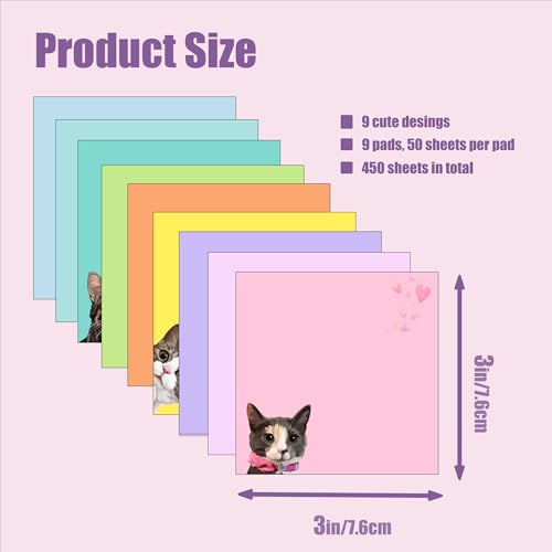 9 Pads Cute Sticky Notes Set, 3" x 3" Black Cat Self Stick Notepads, Funny Sticky Notes Set, Cat Stationery, Kawaii Adhesive Memo Pads, Cat Lover Gifts, Office Decor Desk Accessories, School Supplies - color: 9 Colors Cats