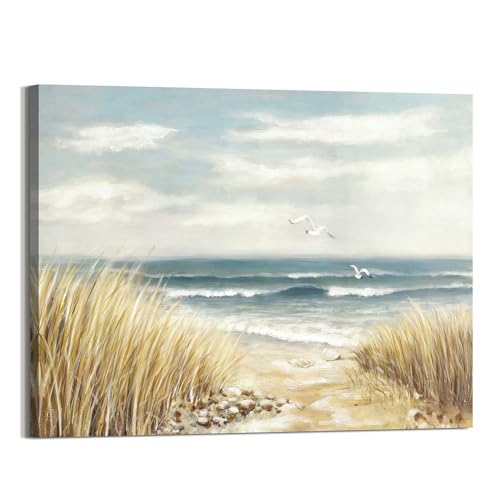 arttitue Beach Wall Art Canvas Bathroom: Ocean Coastal Picture Decor Sea Seascape Prints Modern Seaside Seashore Painting Waves Seagull Artwork for Bedroom Living Room Office Decorations, Blue - color: Beach Path, size: 16"L x 11"W