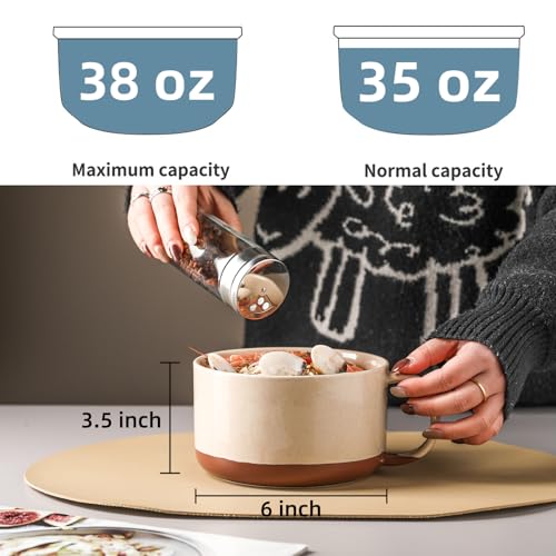 Jumbo Ceramic Soup Bowl with Lid, Microwave Safe - Beige - color: Beige, size: Set of 1