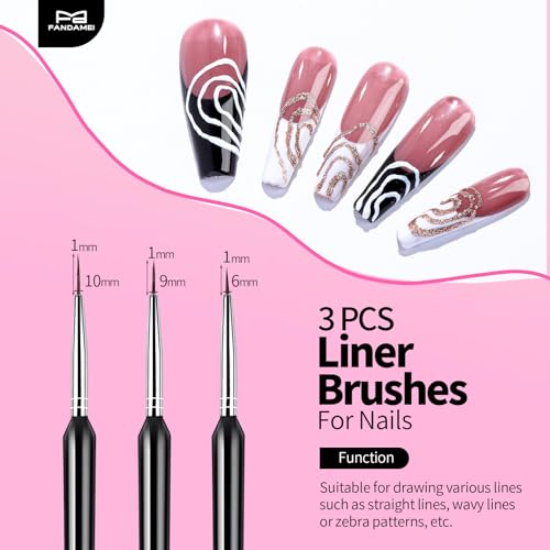 FANDAMEI Nail Art Pens, Nail Art Tools, Nail Design Tools, Nail Stuff - color: Black