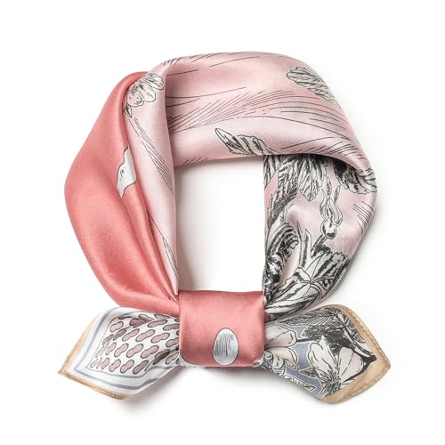 100% Mulberry Silk Scarf - 21" Square Lightweight Neckerchief, Gift Packed - color: Pink-9
