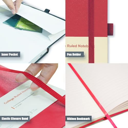 Heture Hardcover Notebooks, A5 Lined Journals Notebook for Writing 160 Pages, 8.2 x 5.5 inch, Red Colors Classic Ruled Notebooks for College/Work/Travel (Red, 1 Pack) - color: Red, size: 1 Pack