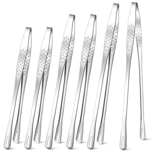 meekoo 6 Pcs Stainless Steel Korean BBQ Grill Tongs - size: 9.5+7.8+3.2 Inches