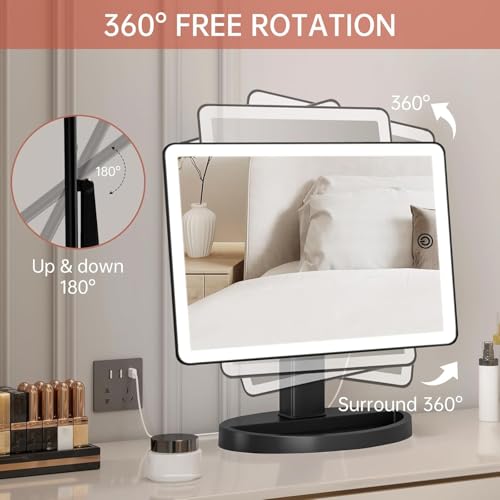 FUNTOUCH Large Lighted Makeup Mirror with Lights (Black) - color: Black a